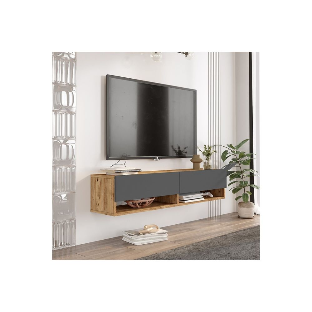 Mueble Mesa TV de Pared Color Antracita-Roble