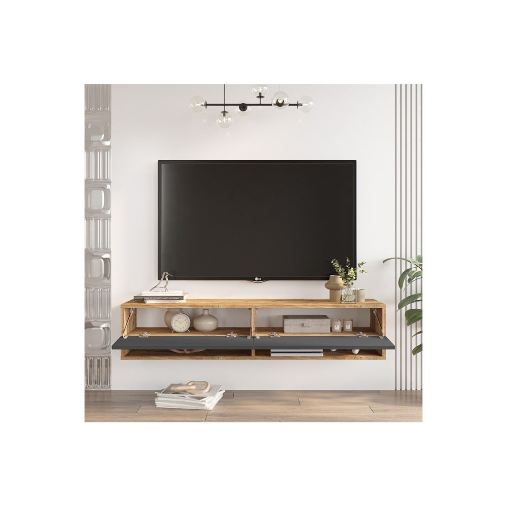Mueble Mesa TV de Pared Color Antracita-Roble