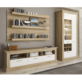 Mueble de Comedor, Mueble Salón, Acabado en Blanco y Cambria, Medidas: 276 cm (Ancho) x 201,6 cm (Alto) x 41,8 cm (Fondo)