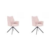 Juego de 2 Sillas con Brazos Tapizadas en Tela Rosa y Patas en Acabado Negro, Mecanismo Giratorio 180º-  Medidas 63x62x93 cm