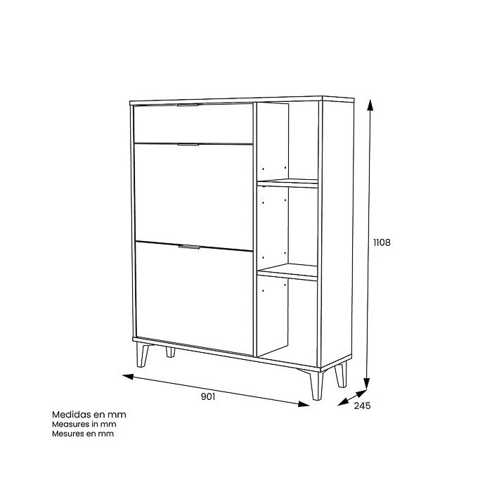 Mueble Zapatero de Entrada – 2 Puertas y 1 Cajón | Color Roble/Pizarra ...